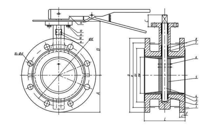 D41X法兰蝶阀结构图